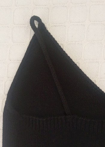 m Beden Siyah, V Yaka, Askılı, Örme Kadın Crop