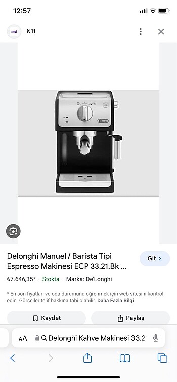 Delonghi barista kahve makinesi