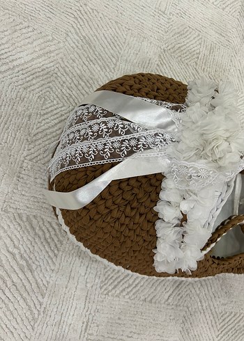 Dantel Detaylı Kahverengi Örgü yenidoğan bebek yatağı - Görsel 5