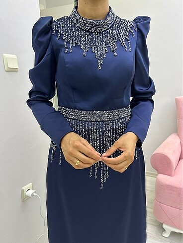Lacivert elbise - Görsel 5