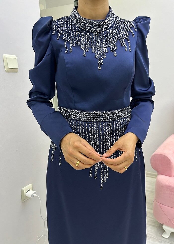 Lacivert elbise - Görsel 5