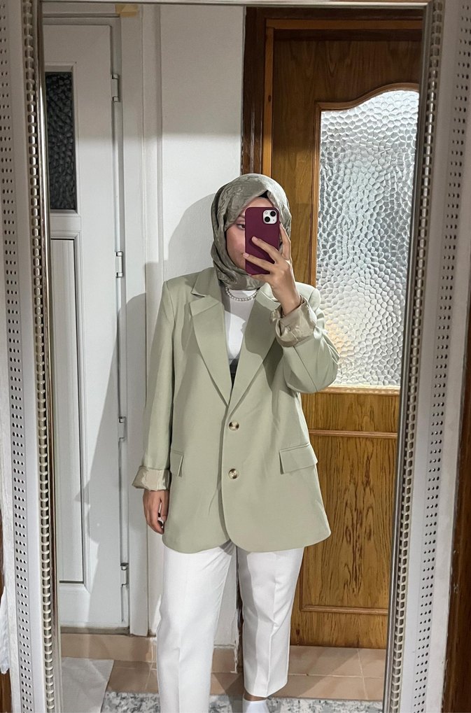 Bej Keten Blazer Ceket - Görsel 2