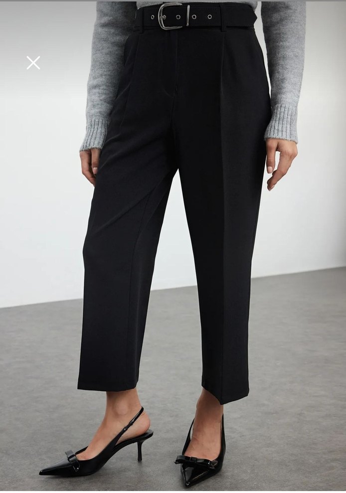 Yüksek Bel Kemerli Kadın Kumaş Pantolon - Görsel 4