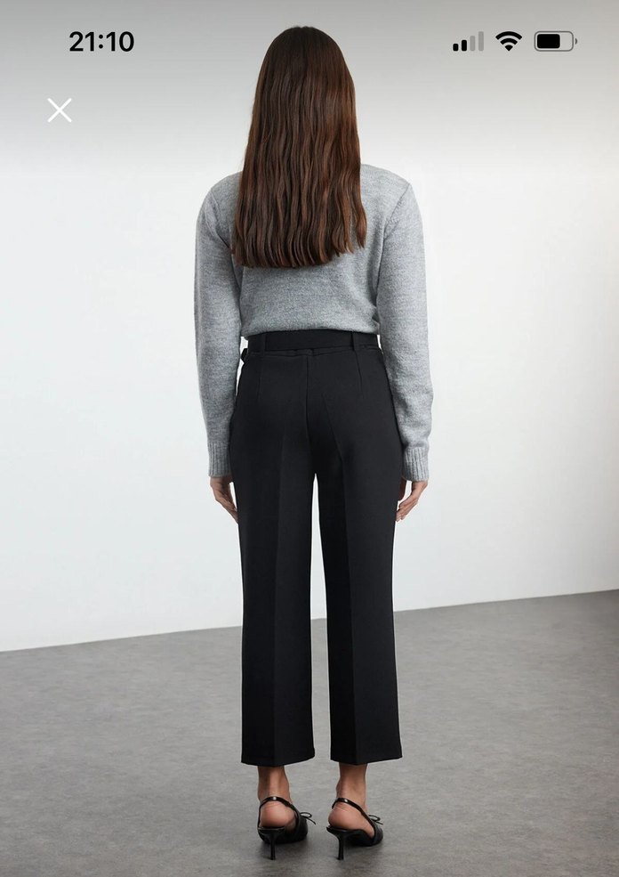 Yüksek Bel Kemerli Kadın Kumaş Pantolon - Görsel 3