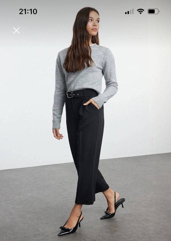 Yüksek Bel Kemerli Kadın Kumaş Pantolon - Görsel 2