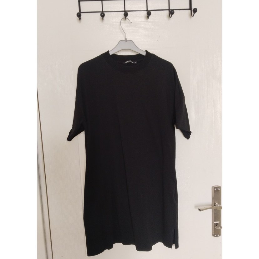 Oversize Siyah Bisiklet Yaka Tshirt/Elbise Tunik - Görsel 3