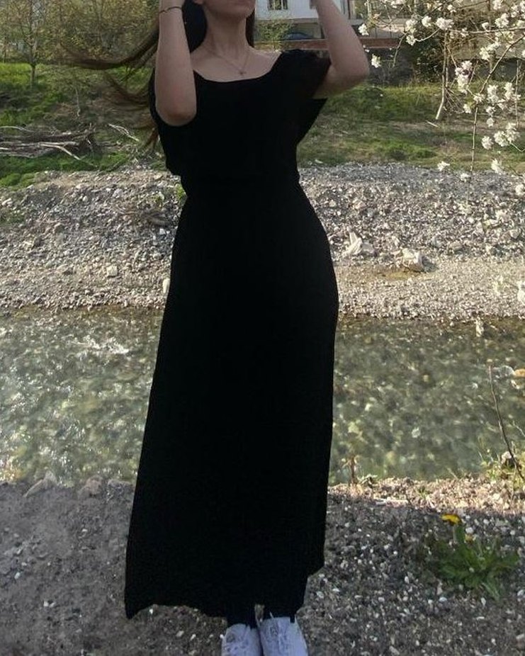 Siyah Uzun Yazlık Elbise - Görsel 3