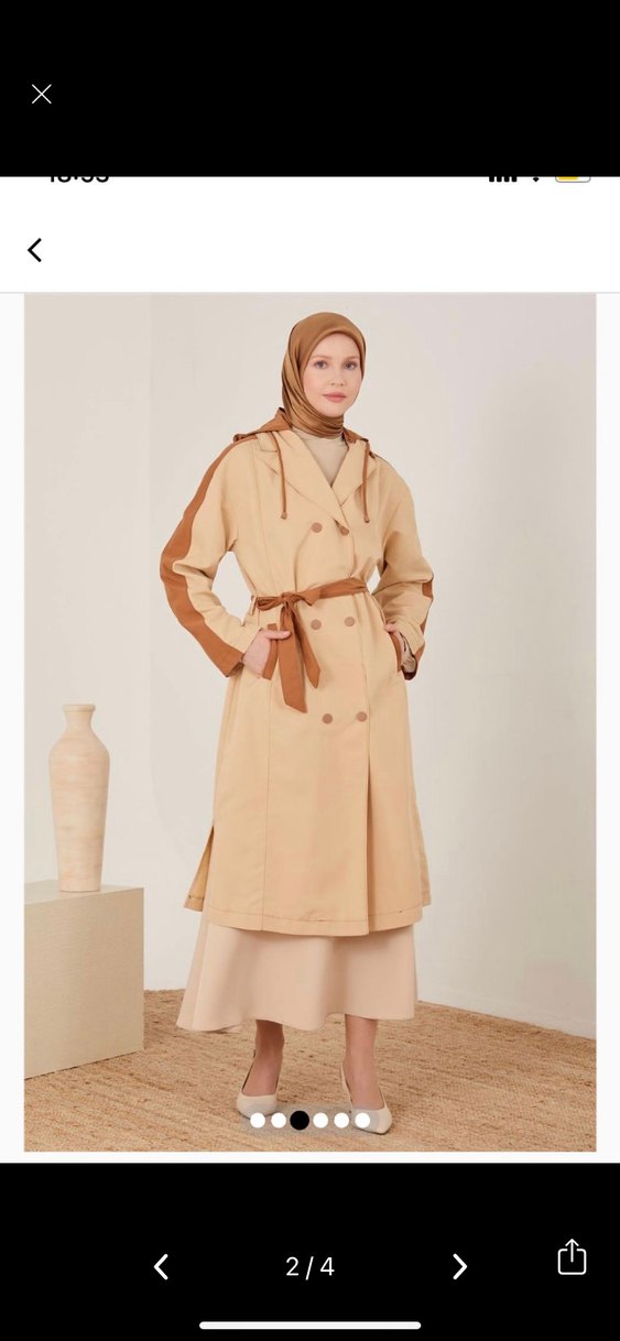 Camel Renkli Uzun Kadın Trençkot - Görsel 2