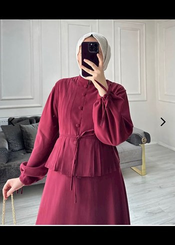 Bordo Uzun Kollu Kuşaklı Kadın takım - Görsel 2