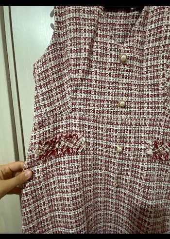 Bordo tüvit Uzun Kolsuz Elbise - Görsel 3