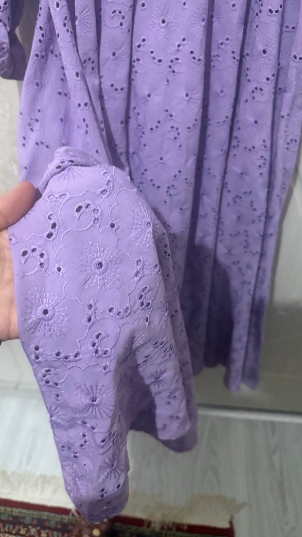 Mor Uzun Kollu Piliseli Kadın Elbise - Görsel 4