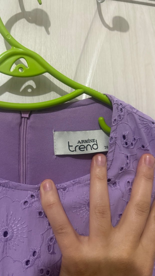 Mor Uzun Kollu Piliseli Kadın Elbise - Görsel 5