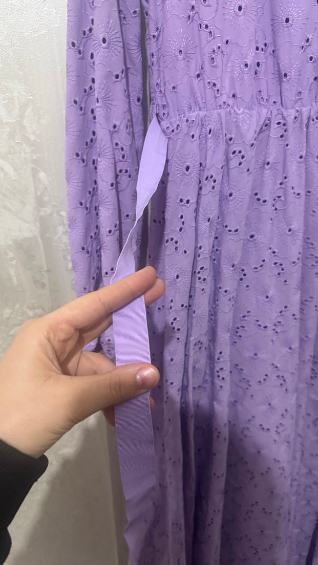 Mor Uzun Kollu Piliseli Kadın Elbise - Görsel 3