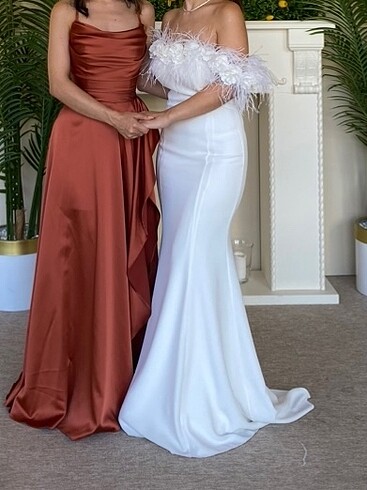 Beyaz Uzun Nişan Elbisesi Abiye - Görsel 4