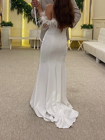 Beyaz Uzun Nişan Elbisesi Abiye - Görsel 3