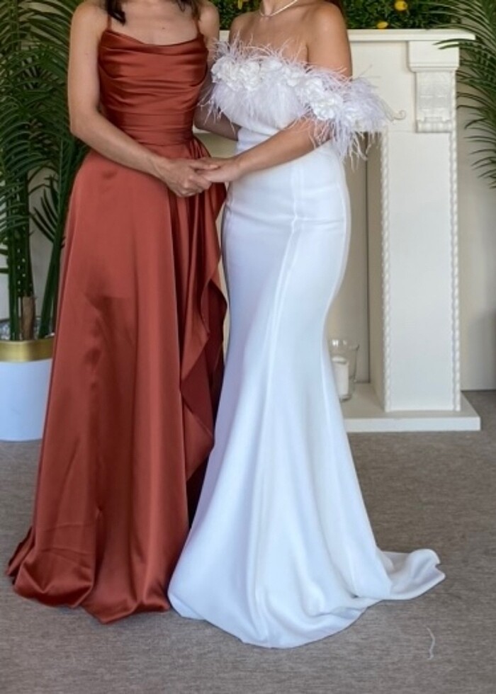 Beyaz Uzun Nişan Elbisesi Abiye - Görsel 4