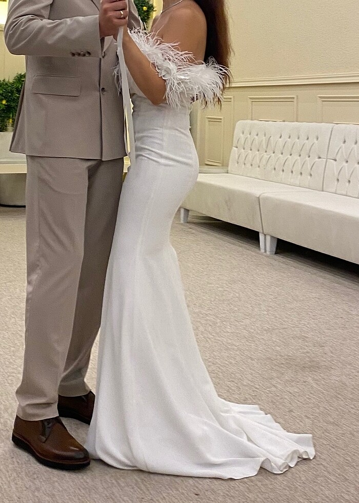 Beyaz Uzun Nişan Elbisesi Abiye - Görsel 2