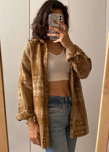 Camel Etnik Desenli Oversize Ceket - Görsel 3