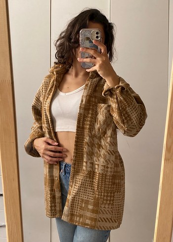 Camel Etnik Desenli Oversize Ceket - Görsel 2