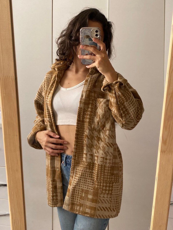 Camel Etnik Desenli Oversize Ceket - Görsel 2