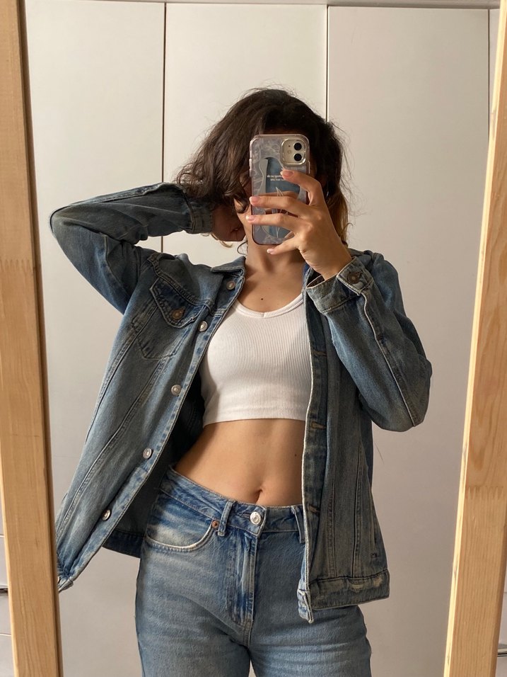 Kadın Mavi Denim Ceket - Görsel 4