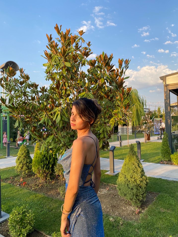 Simli Mavi Hologramlı Abiye Elbise - Görsel 5