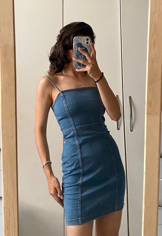 Askılı Kısa Kot Elbise - Görsel 2