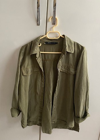 Haki Kadın Denim Gömlek - Görsel 4