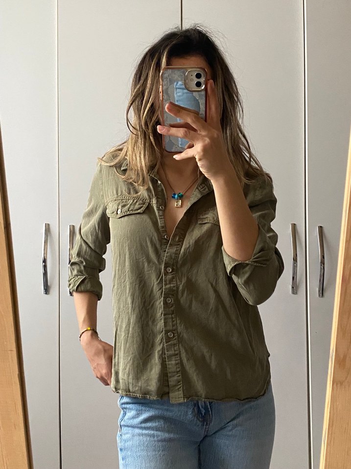 Haki Kadın Denim Gömlek - Görsel 2