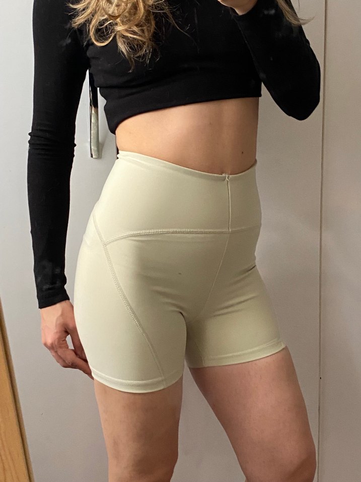 Bej Yüksek Bel Toparlayıcı Spor Şort Tayt - Görsel 2