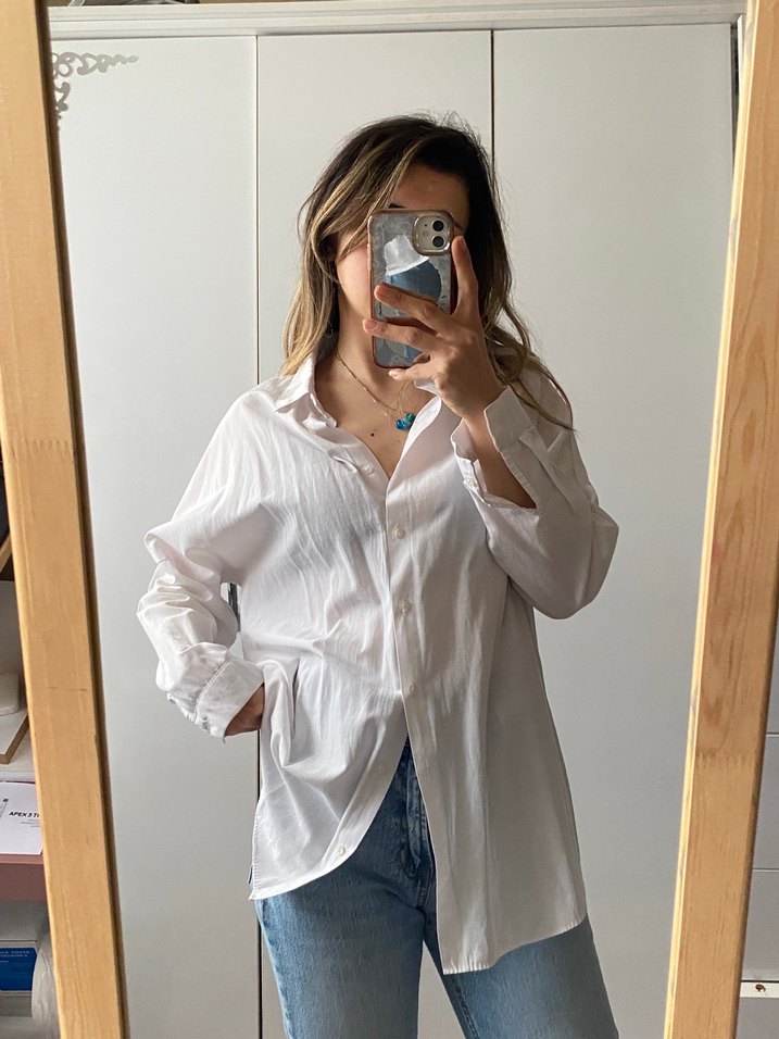 Beyaz Oversize Gömlek - Görsel 3