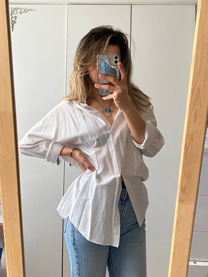 Beyaz Oversize Gömlek - Görsel 2