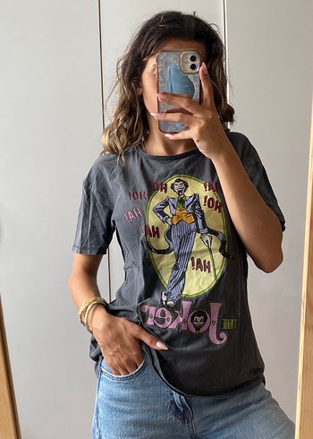 Antrasit Joker Baskılı Kısa Kollu Tişört