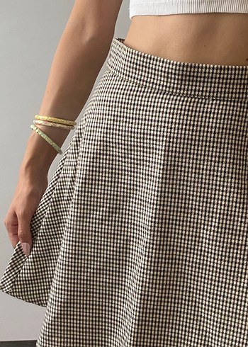 Bej Ekose Desenli Kısa Etek - Görsel 2