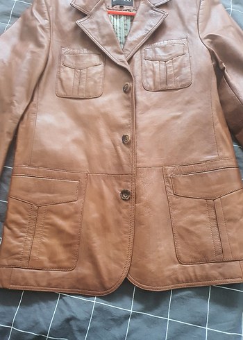 Düğmeli Kahverengi Deri Kadın Ceket - Görsel 8
