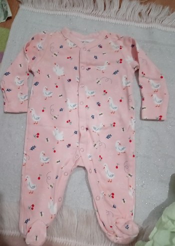 3 Ay Beden pembe Renk Pembe Desenli Bebek Kız Tulum, çıt çıtçıtı