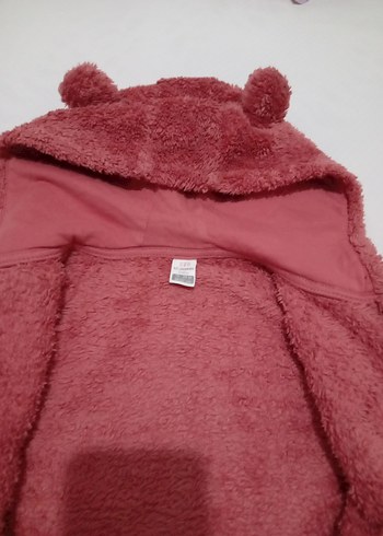 18-24 Ay Beden Kız Çocuk Bordo Kapüşonlu Peluş Ceket