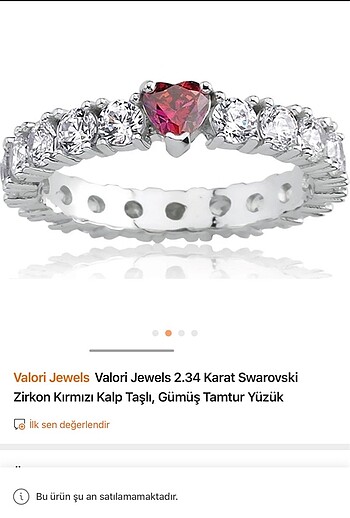 Kırmızı Kalp Taşlı Gümüş Tamtur Yüzük