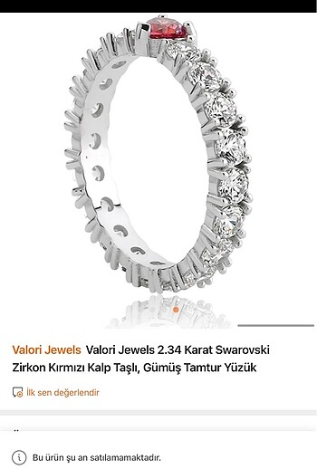 swarovski Kırmızı Kalp Taşlı Gümüş Tamtur Yüzük