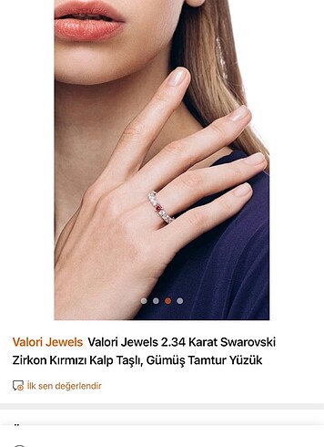 Beden Kırmızı Kalp Taşlı Gümüş Tamtur Yüzük