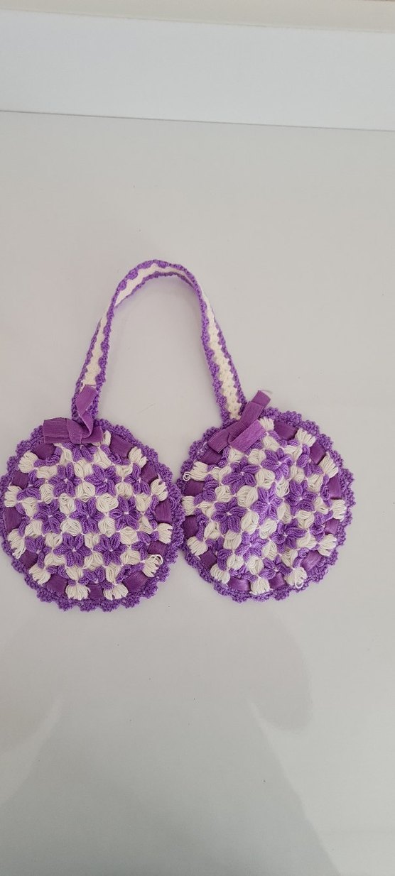 El Örgüsü Mor-Beyaz Tutacak Takımı  1li Set - Görsel 3