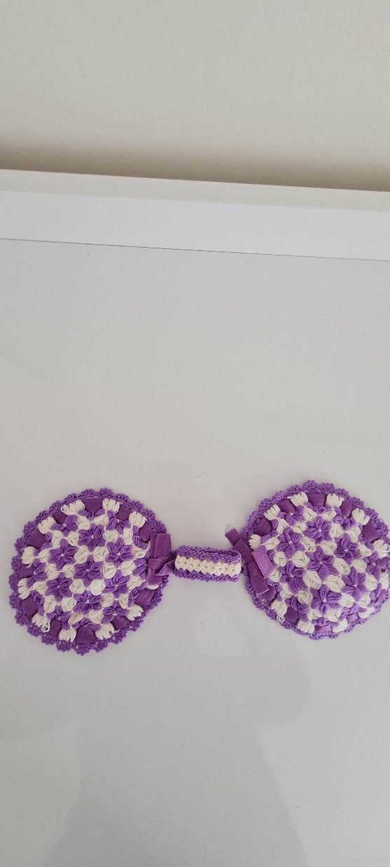 El Örgüsü Mor-Beyaz Tutacak Takımı  1li Set - Görsel 5