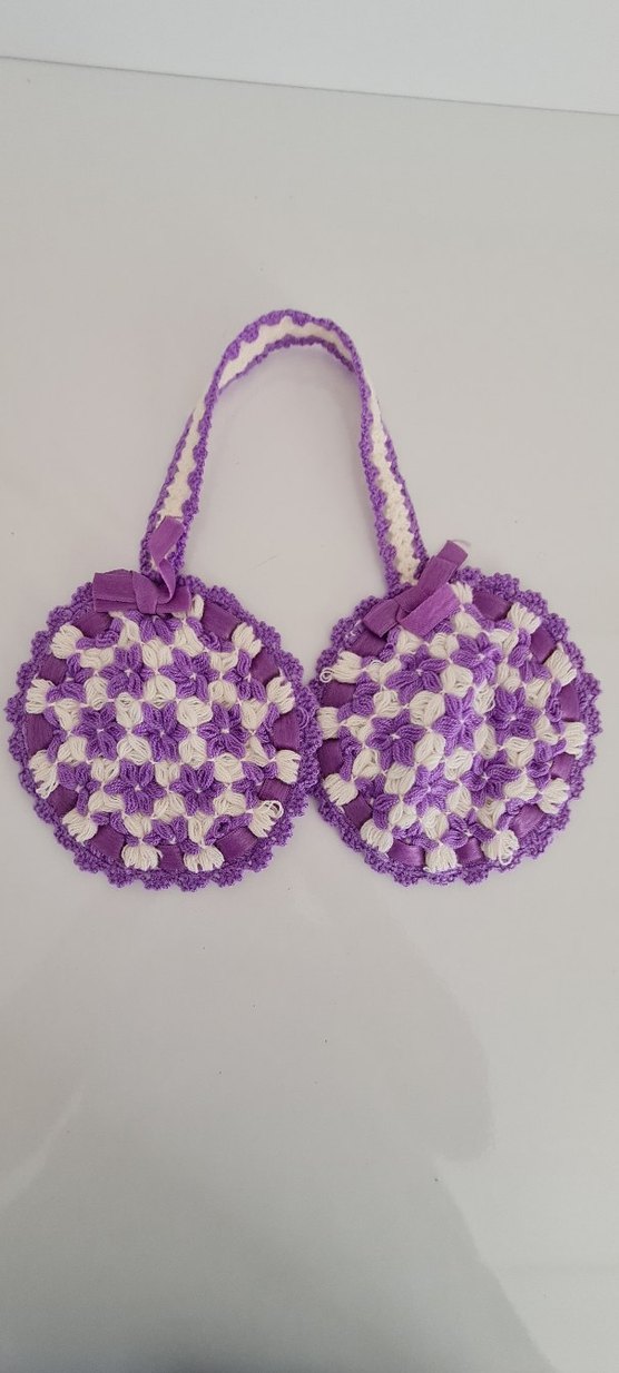 El Örgüsü Mor-Beyaz Tutacak Takımı  1li Set - Görsel 2