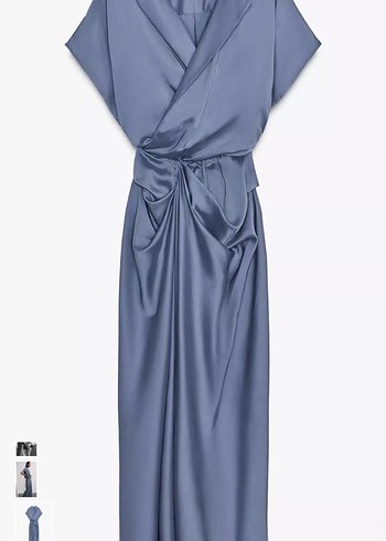 Gri V Yaka Drapeli Uzun Elbise - Görsel 4