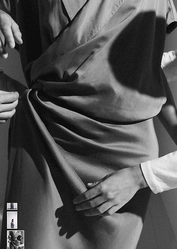 Gri V Yaka Drapeli Uzun Elbise - Görsel 3