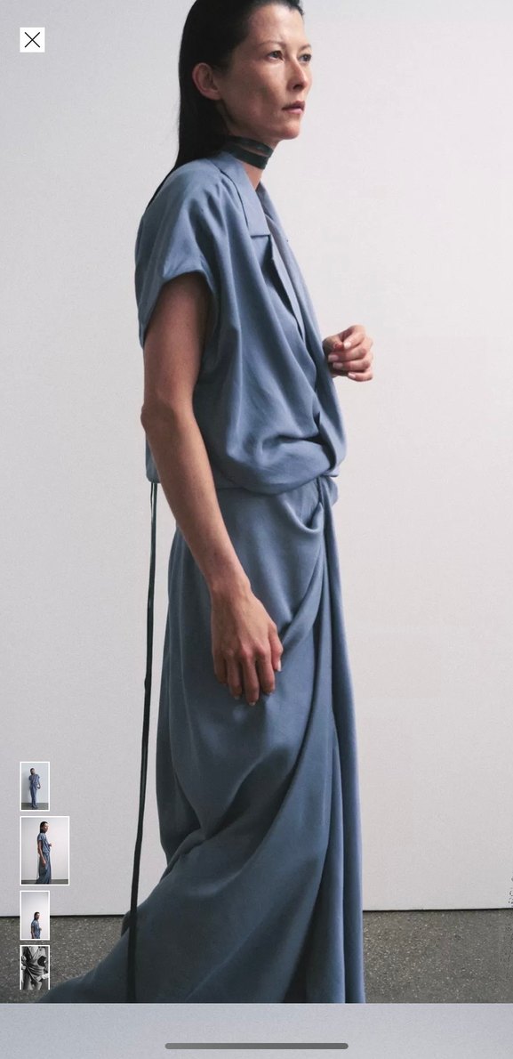 Gri V Yaka Drapeli Uzun Elbise - Görsel 2