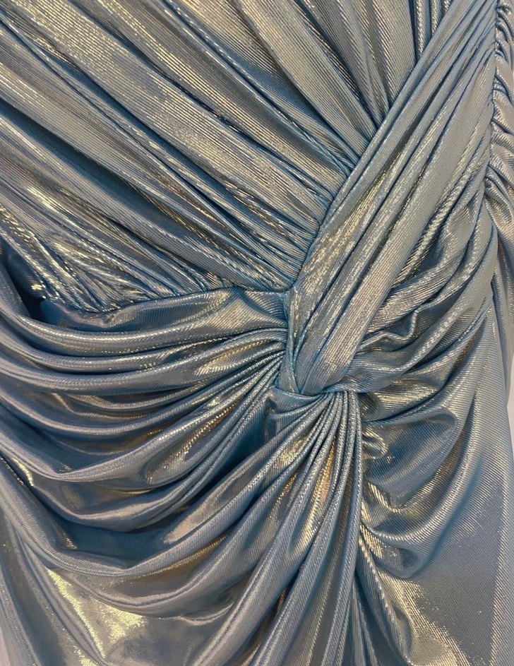 Gold&mavi Renk Uzun Drapeli Straplez Abiye Elbise - Görsel 5