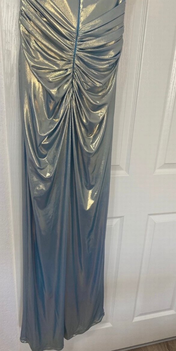 Gold&mavi Renk Uzun Drapeli Straplez Abiye Elbise - Görsel 4