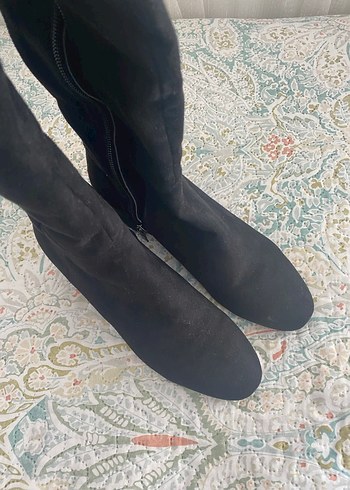 Elle Siyah Süet Topuklu Dizüstü Kadın Çizme - Görsel 2