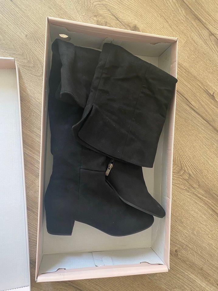 Elle Siyah Süet Topuklu Dizüstü Kadın Çizme - Görsel 4